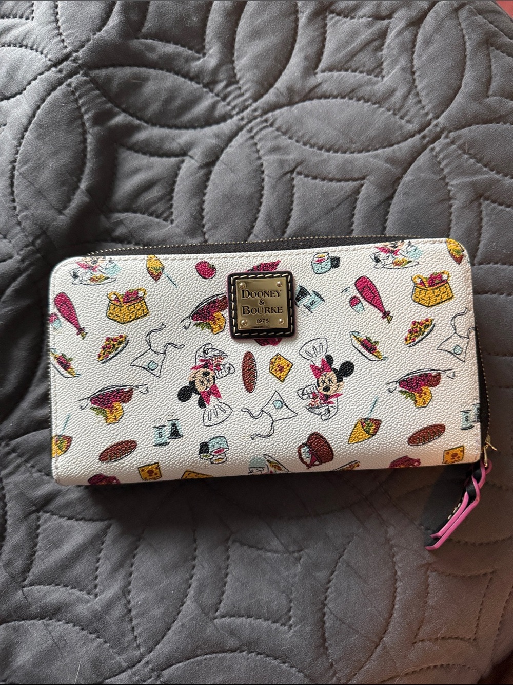 Dooney & Bourke White Minnie Mouse Travel Zip Wallet with Multicolor Accents